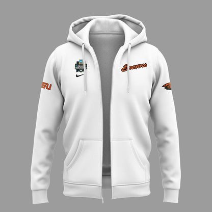 Special New Beavers Baseball Men's College World Series White Zip Hoodie 2