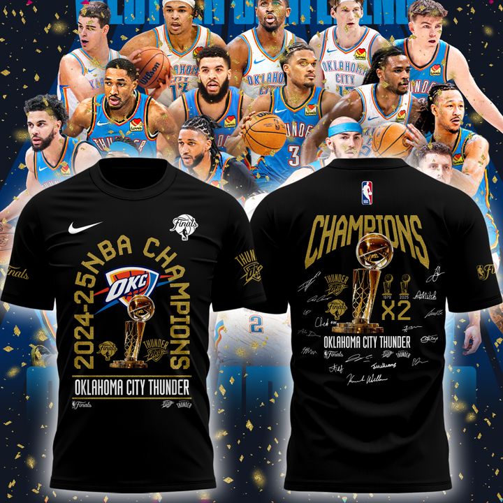 OKC Thunder Basketball Black T-Shirt 2025 Champions - OKC Thunder Won For City Shirt