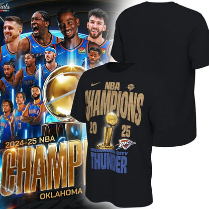 OKC THUNDER ON-COURT T-SHIRT 2025 Champions - OKC Thunder Won For City Shirt