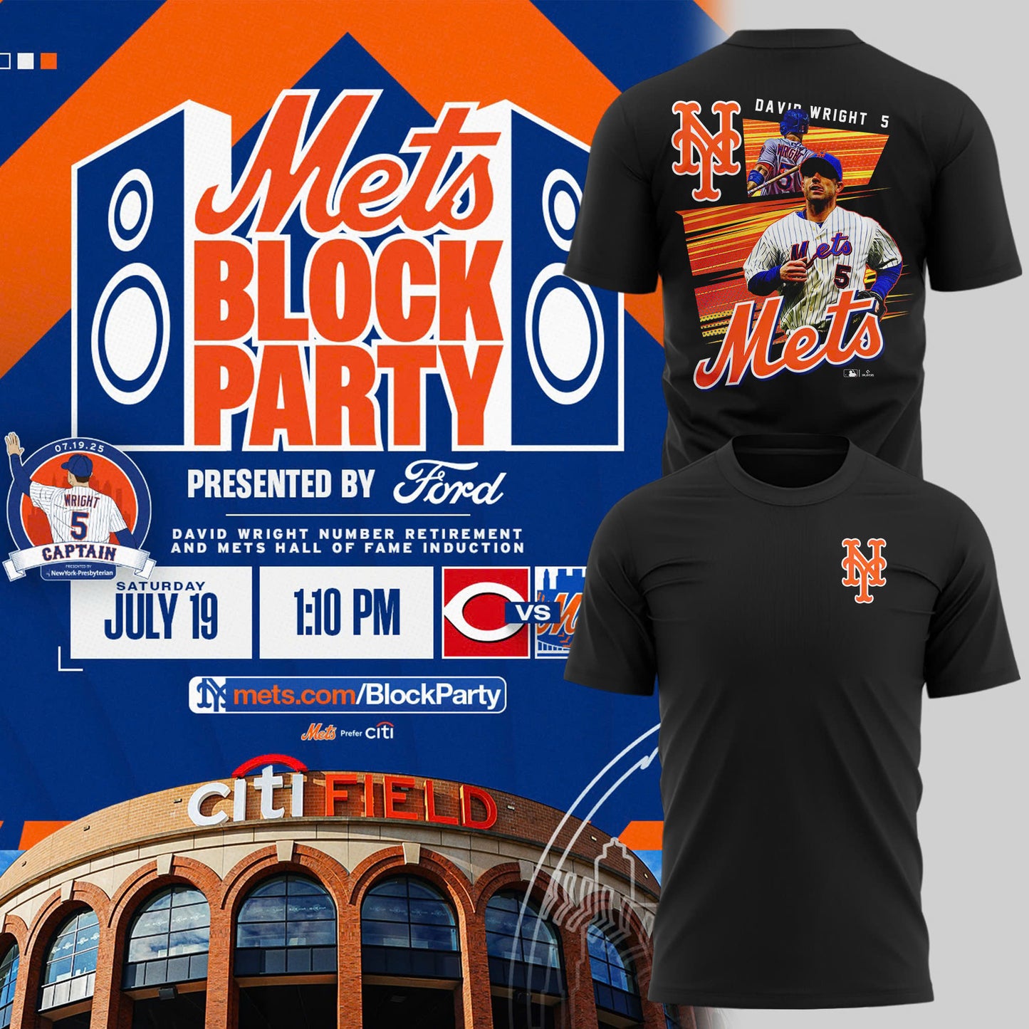Special Mets Block Party David Wright T-Shirt