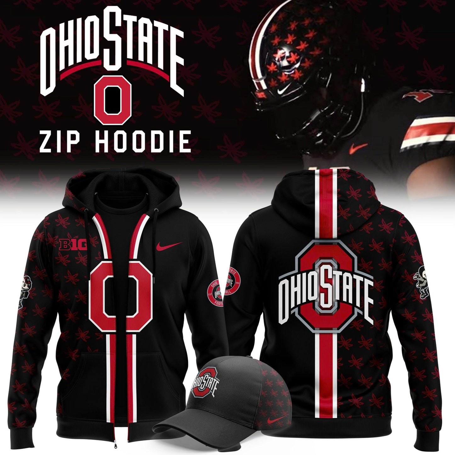 Premium Ohio State Buckeyes Black ZIP Hoodie 2025 Season