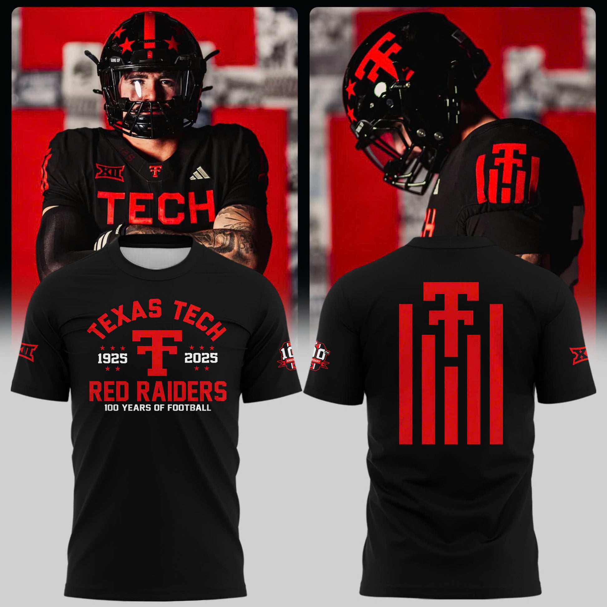 Black Texas Tech Red Raiders 100th Anniversary Fleece Tshirt