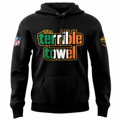 Pittsburgh Steelers 2025 Ireland Dublin game "Terrible Towel" Hoodie - Black