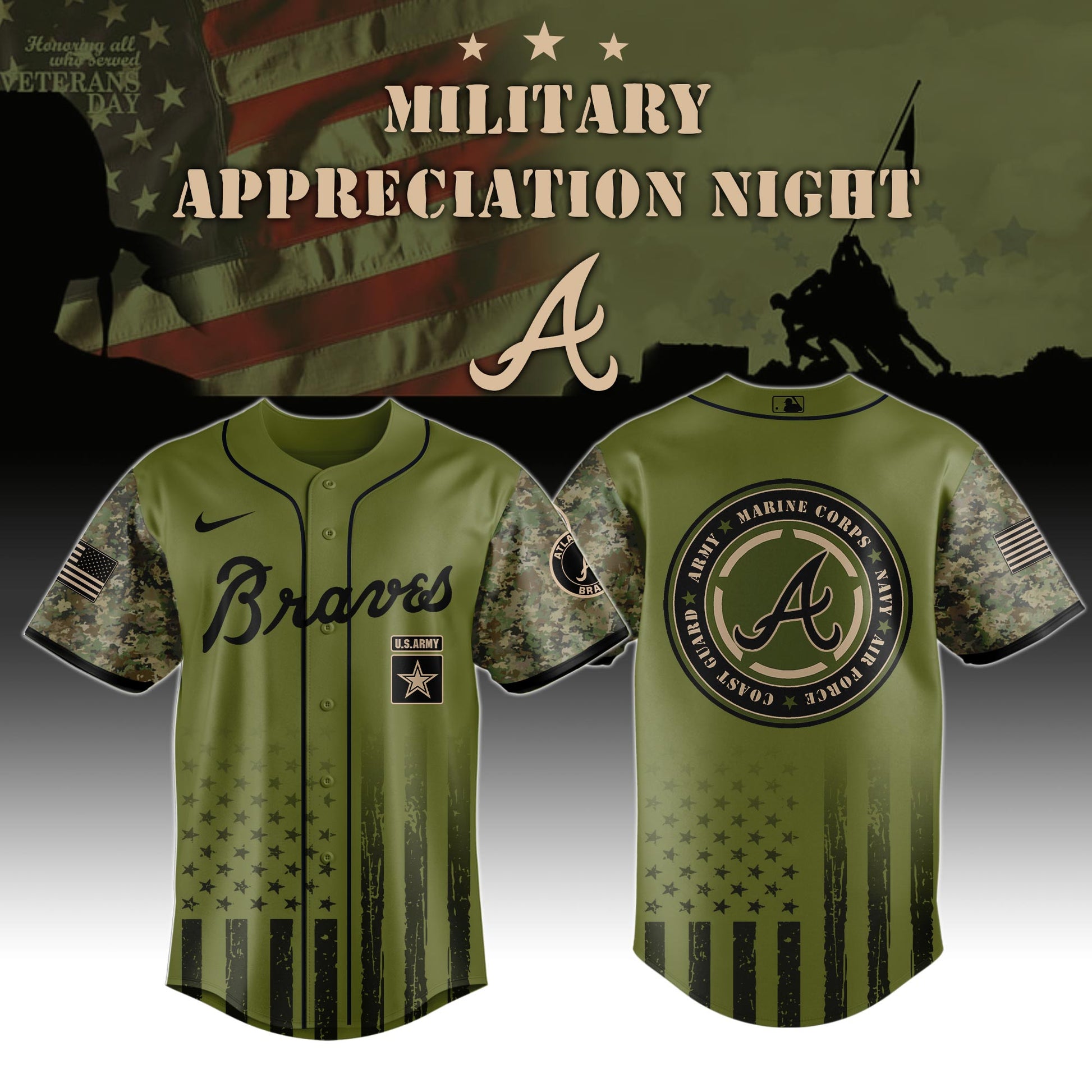 _Atlanta Braves MLB x Military Appreciation Night (Army, Navy, USAF, USMC, USCG) Jersey Editions Limited 2025 V2