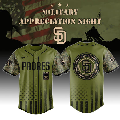 _San Diego Padres MLB x Military Appreciation Night (Army, Navy, USAF, USMC, USCG) Jersey Editions Limited 2025 V2