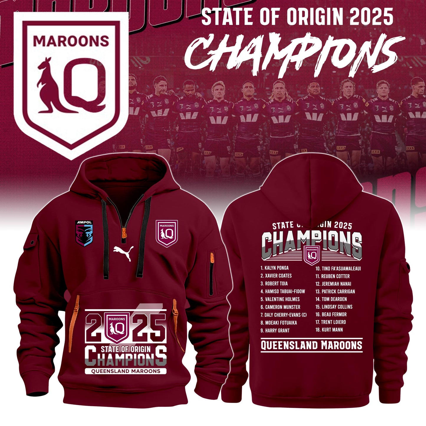 Queensland Maroons Of Origin 2025 Champions New Hoodie