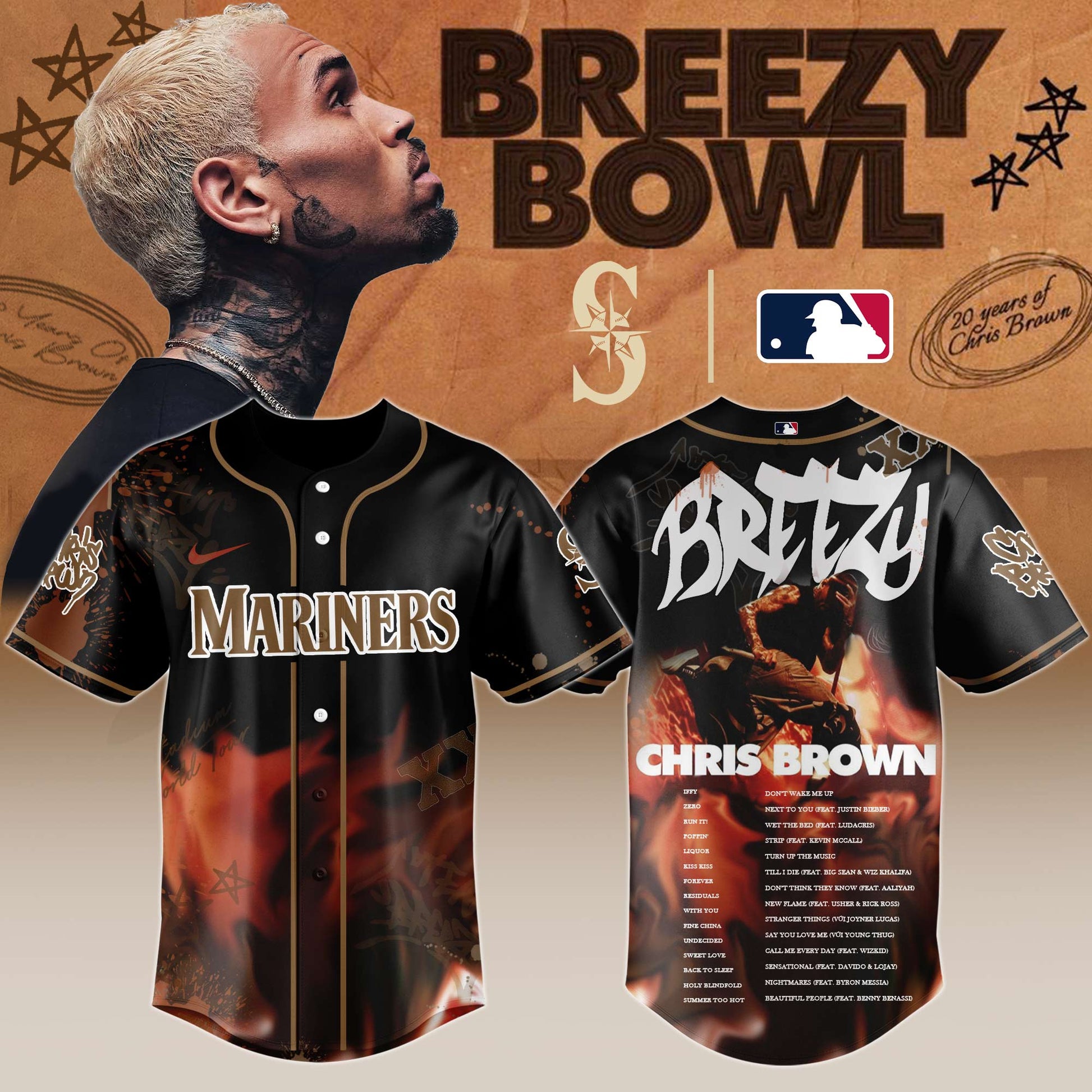 S Mariners x Chris Brown "Breezy Bowl XX Stadium World Tour" 2025 Jersey Editions Limited + Selling Out Fast