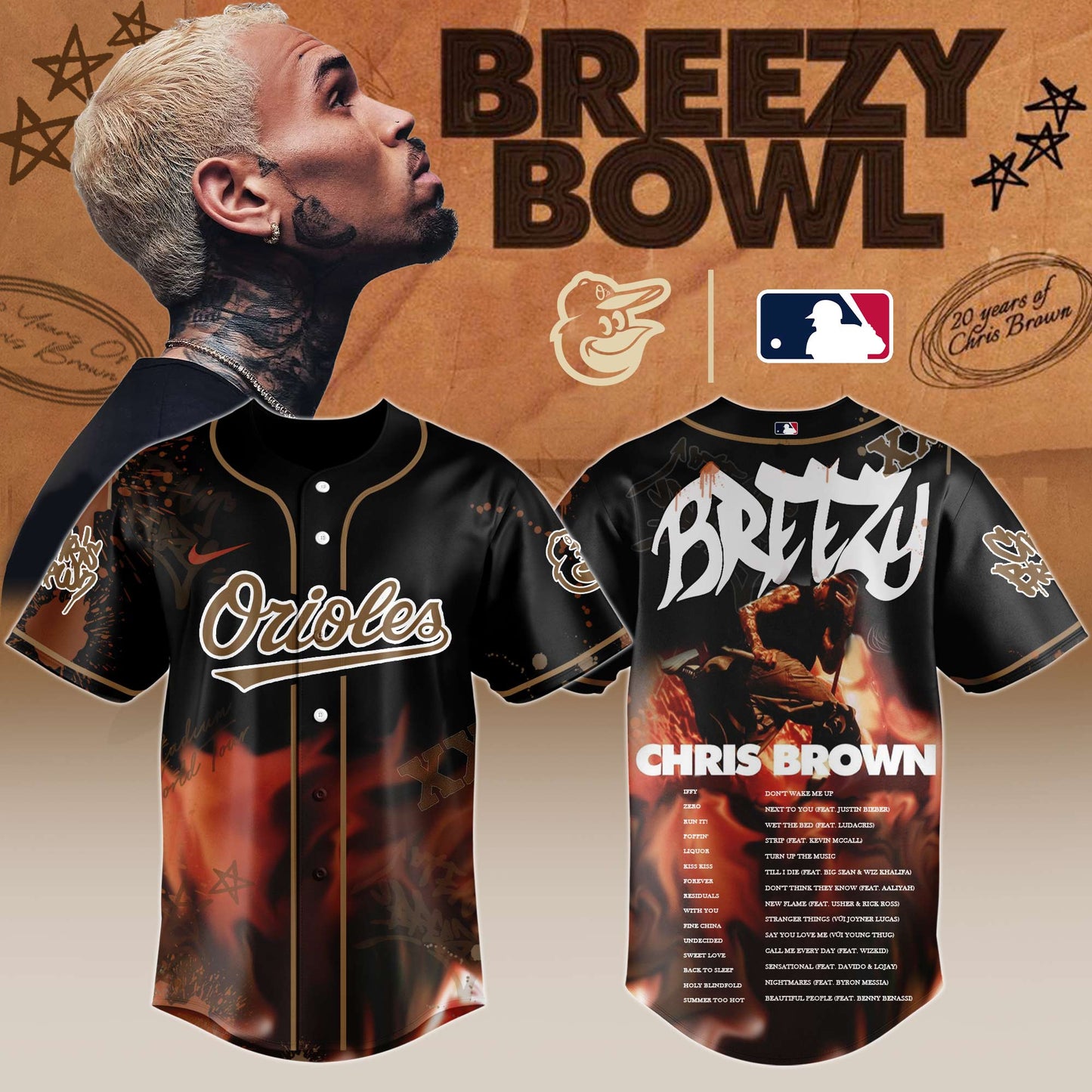 B Orioles x Chris Brown "Breezy Bowl XX Stadium World Tour" 2025 Jersey Editions Limited + Selling Out Fast