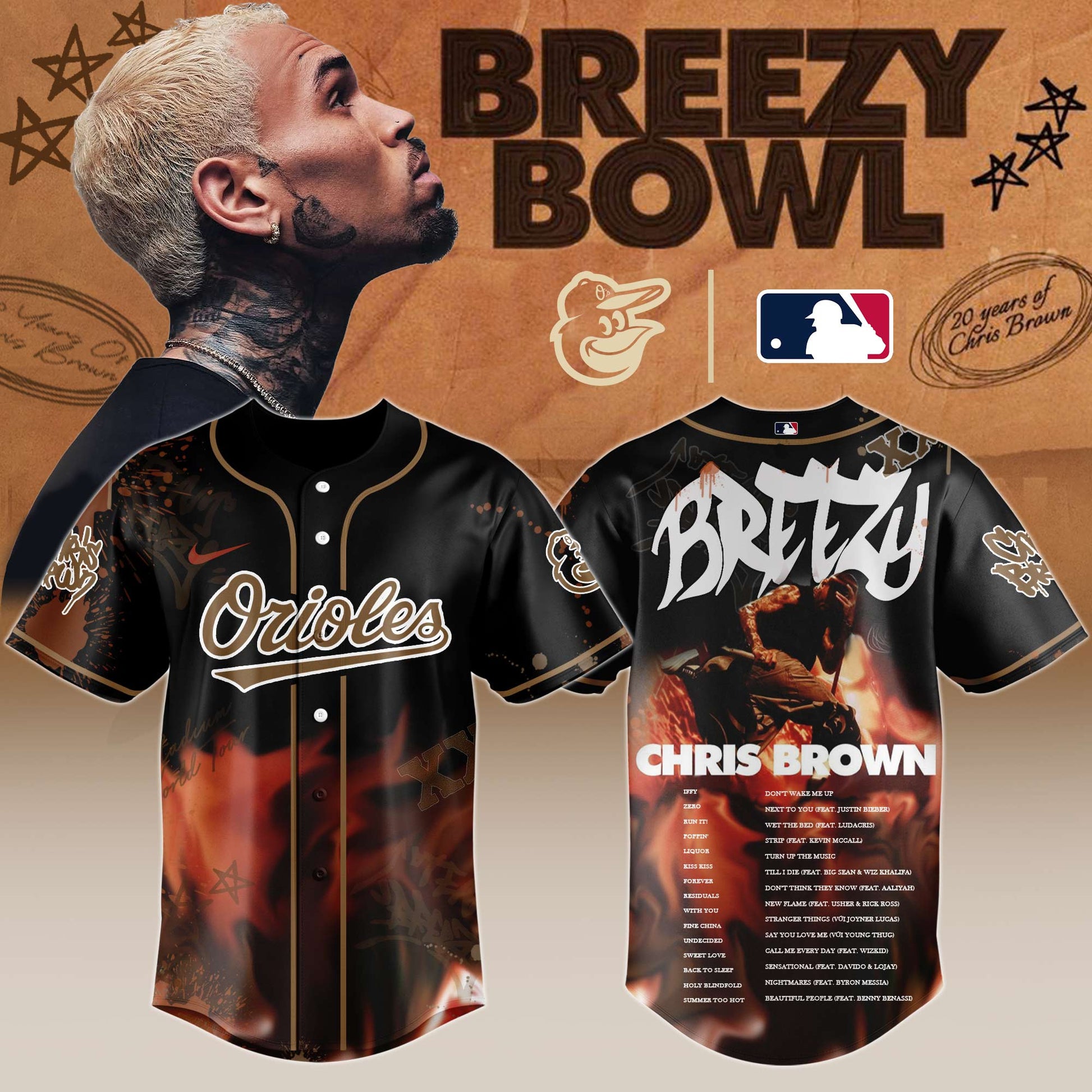 B Orioles x Chris Brown "Breezy Bowl XX Stadium World Tour" 2025 Jersey Editions Limited + Selling Out Fast