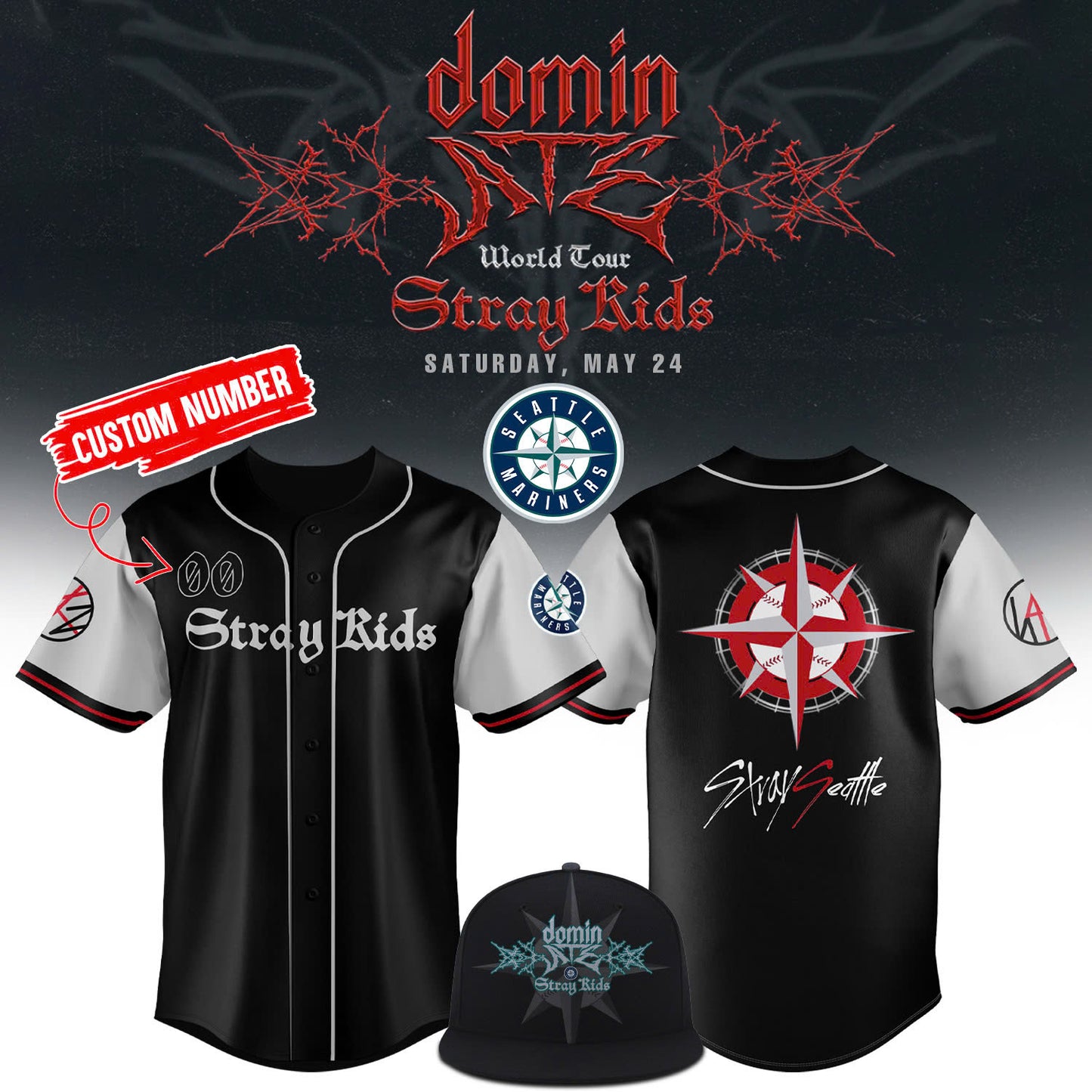 Seattle Mariners x Stray Kids 2025 Tour Hoodie Jersey