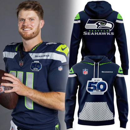 Seattle Seahawks 50 Seasons Patch 50th Annivesary Hoodie
