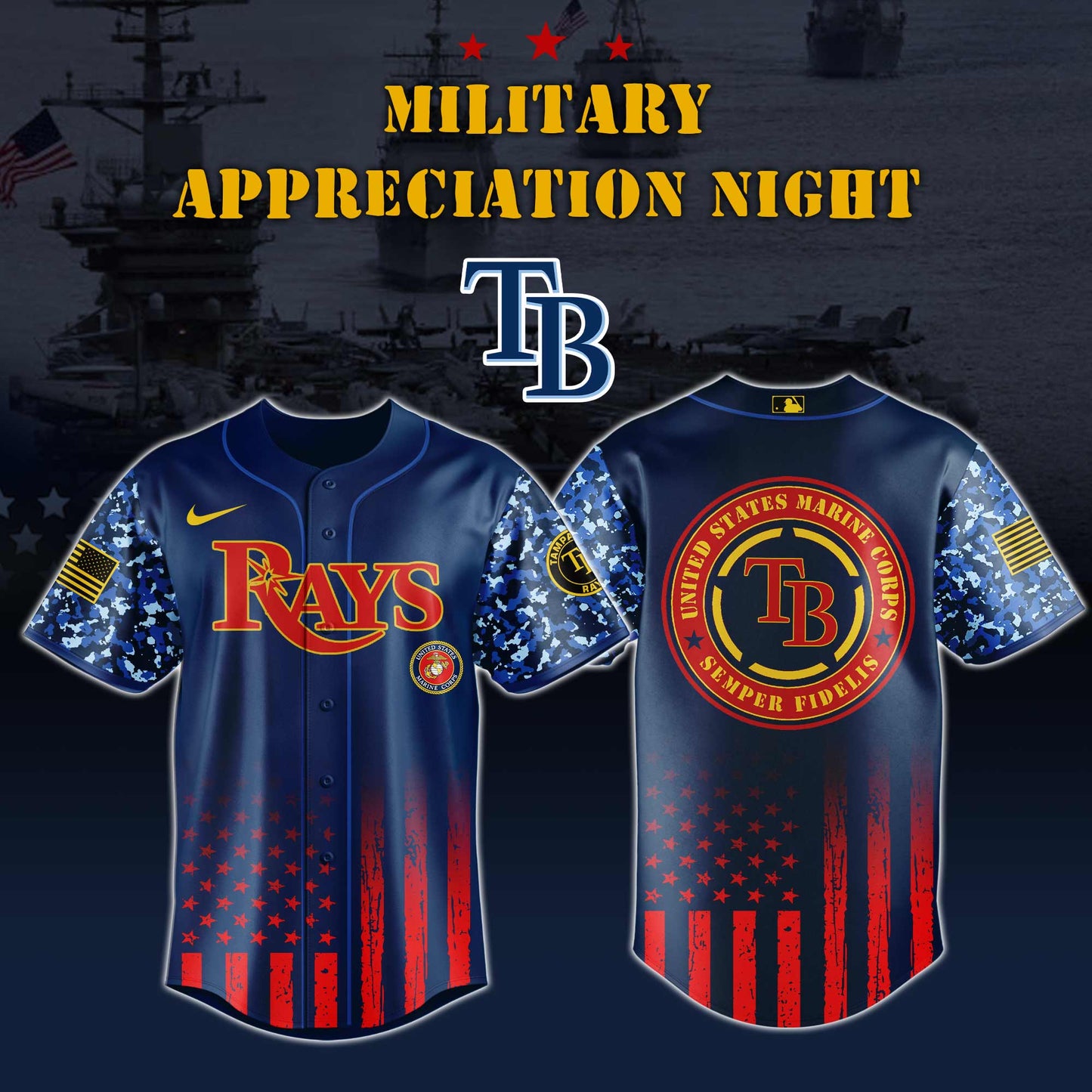 _Tampa Bay Rays MLB x Marine Corps Military Appreciation Night  Jersey Editions Limited 2025 V3
