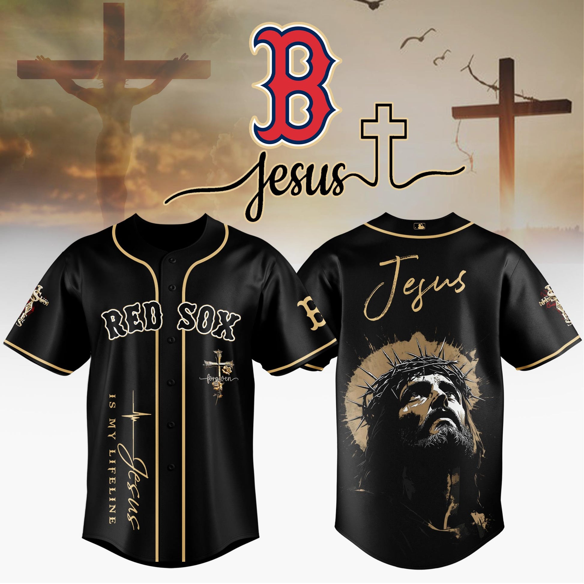 Boston Red Sox x Jesus Baseball Jersey May The Person Who Wears This Shirt Be Blessed With Good Health And Good Luck