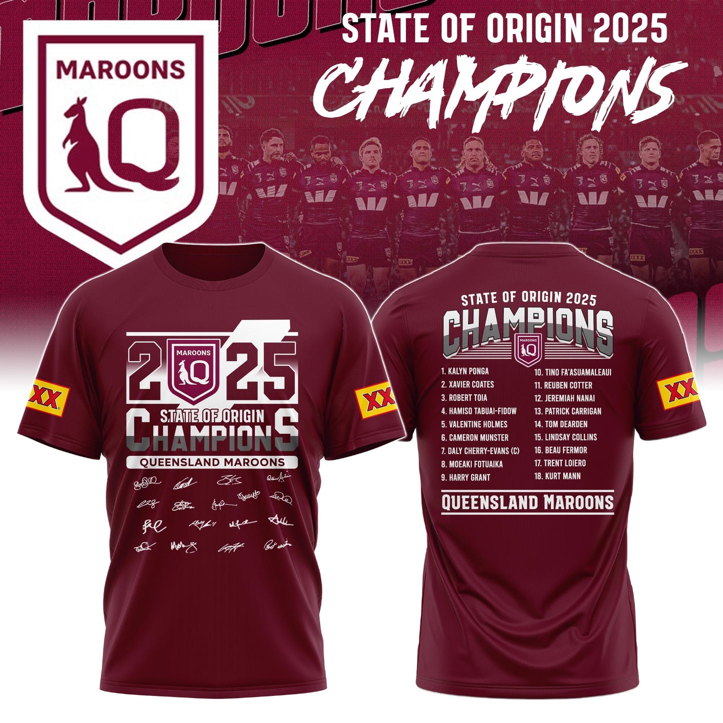 Queensland Maroons State Of Origin 2025 Champions T-Shirt