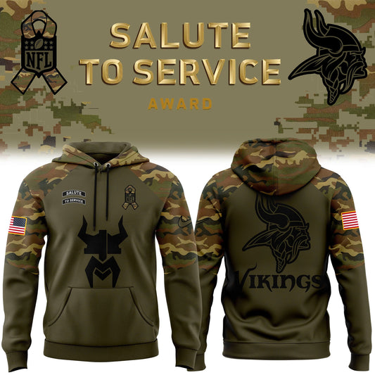 Premium Minnesota Vikings Merch - Minnesota Vikings Camo 2025 Salute to Service Club Fleece Pullover Hoodie - Gear Up For Game Day