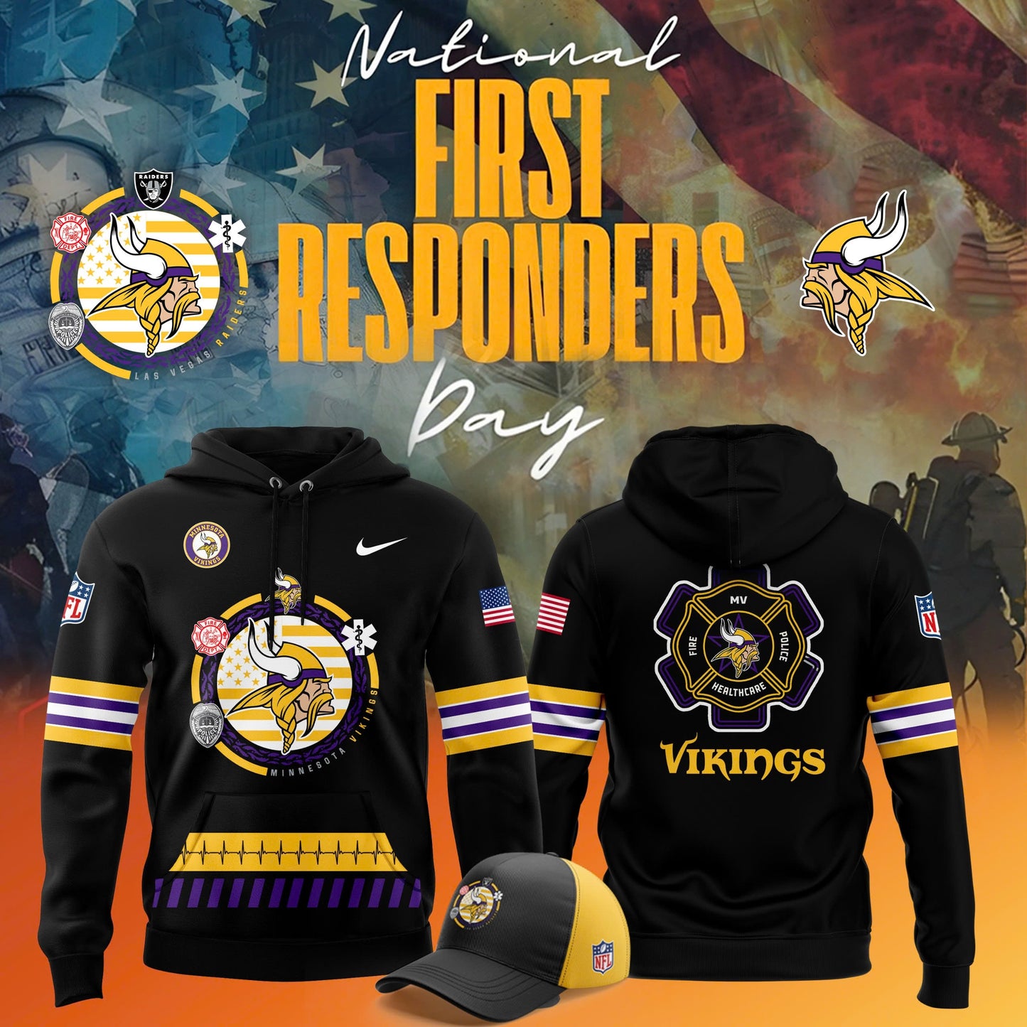 Premium Minnesota Vikings Merch - Minnesota Vikings Football 2025 National First Responders Law Enforcement Appreciation Day Premium Limited Pullover Hoodie - Gear Up For Game Day