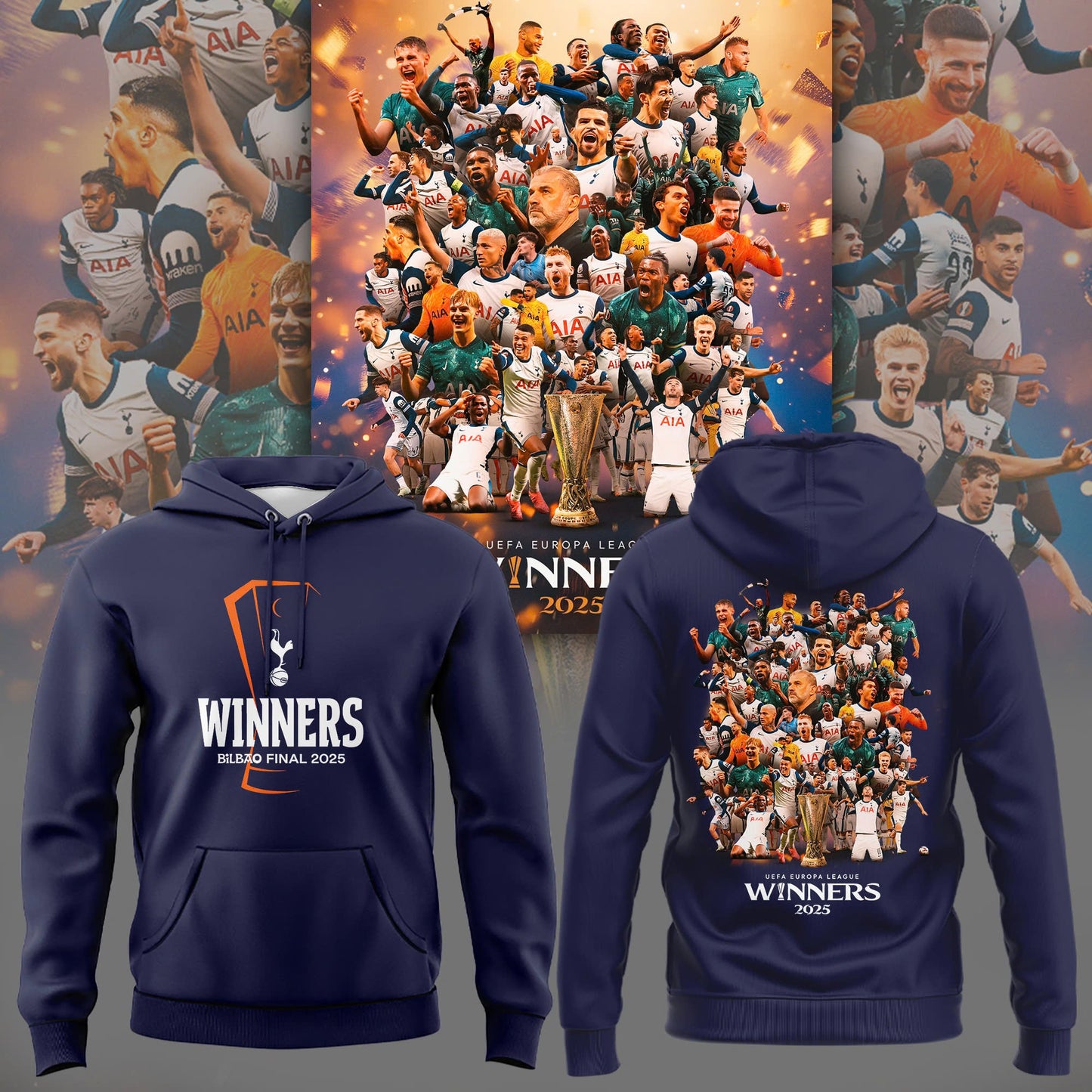 Special New Tottenham Hotspur Europa League 2025 Winners Navy Team Logo Hoodie