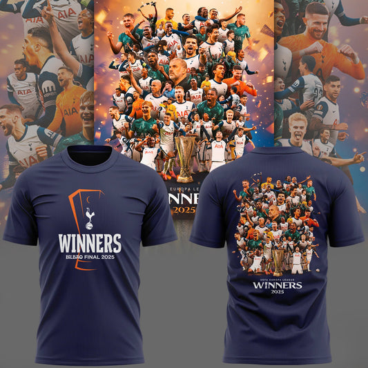 Special New Tottenham Hotspur Europa League 2025 Winners Navy Team Logo T-Shirt