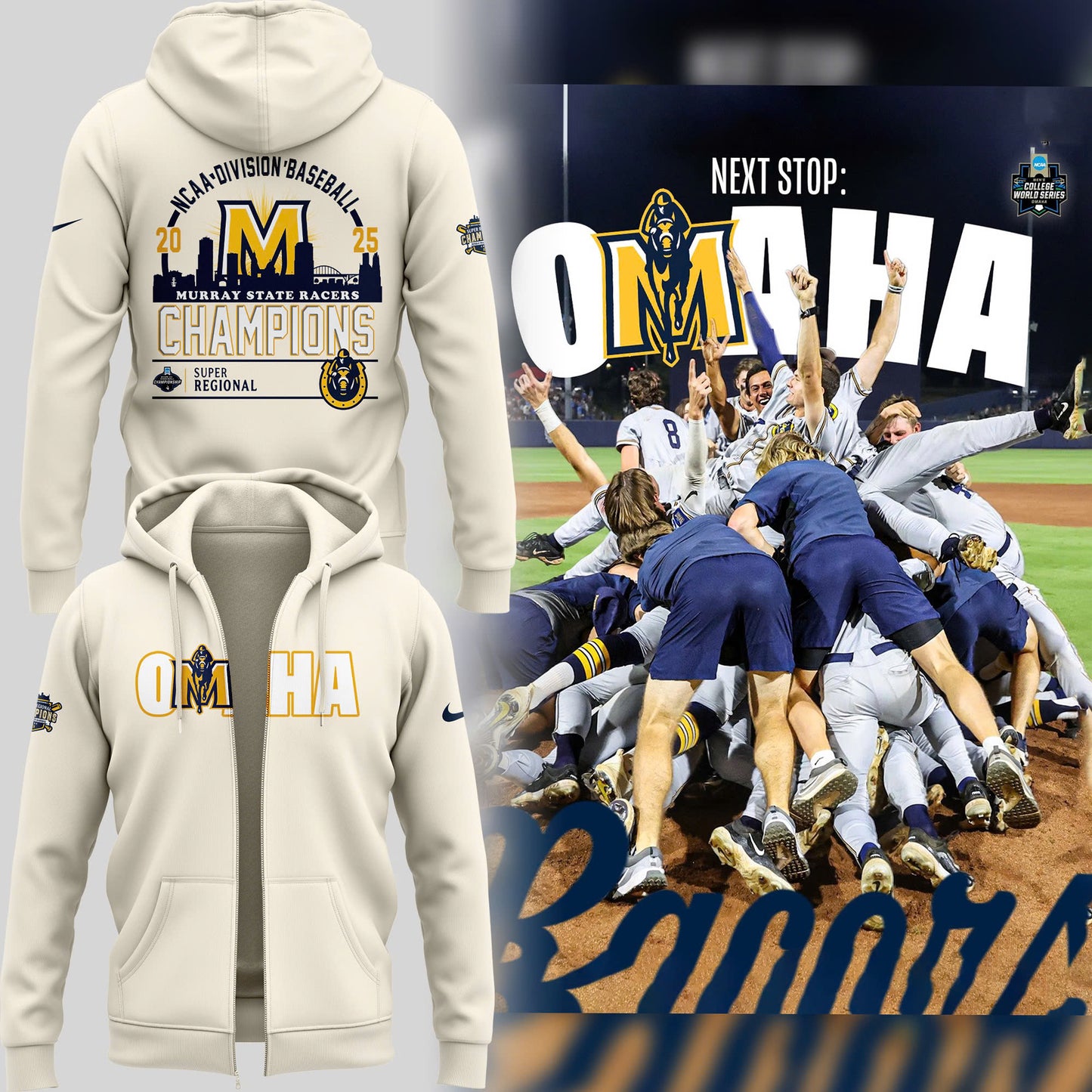 Special 2025 Super Regional Champions Murray State Baseball Zip Hoodie